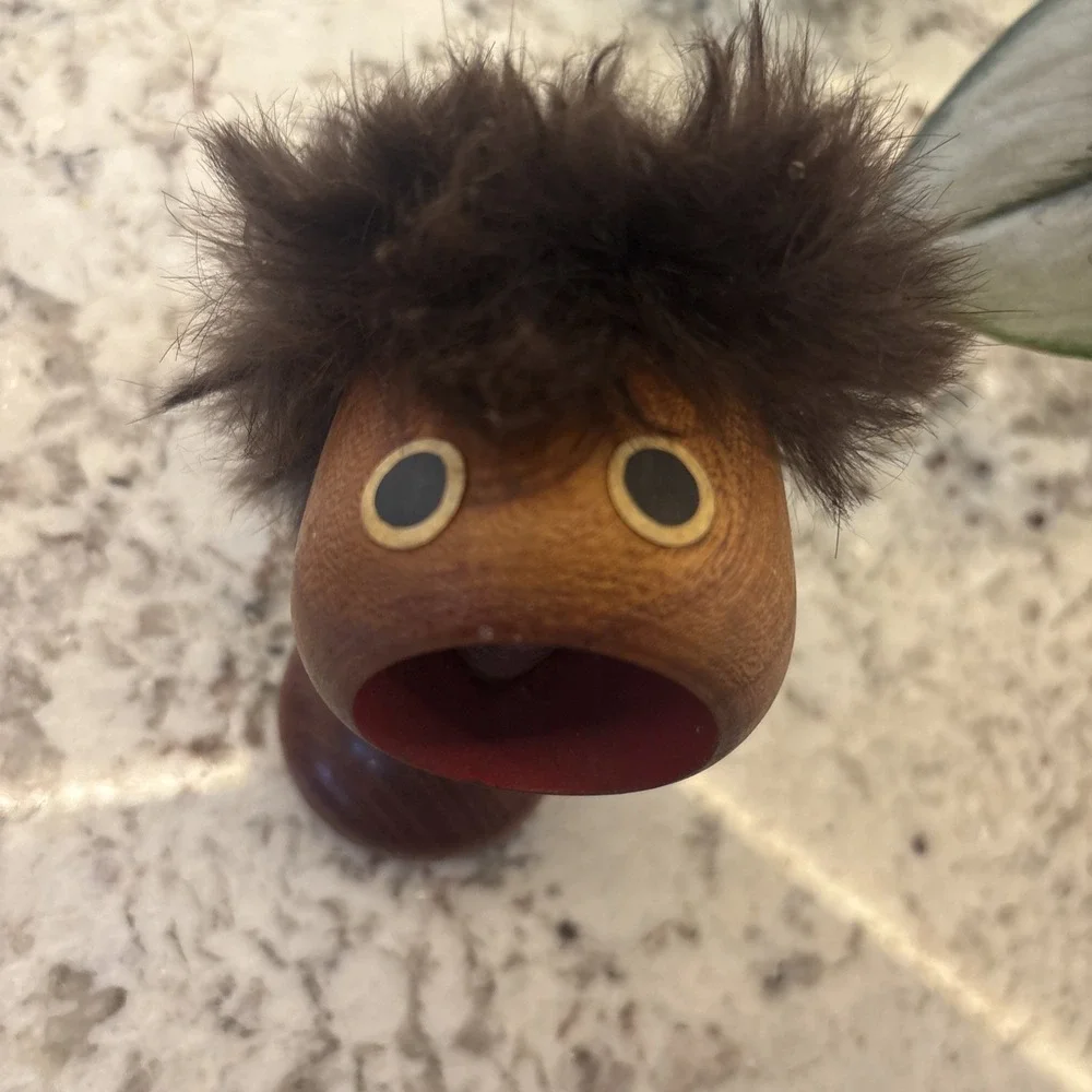 Vintage Wooden Figural Nutcracker Funny Face Hair‎ Screw Nutcracker Folk Art